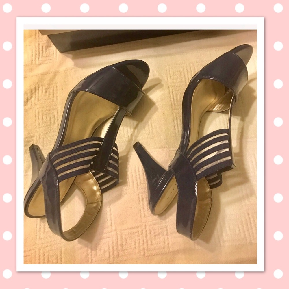 👠 THE CUTEST BLUE PATENT LEATHER MESH SLING HILLS